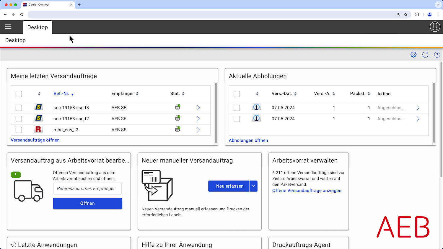 screenshot of AEB Carrier Connect API
